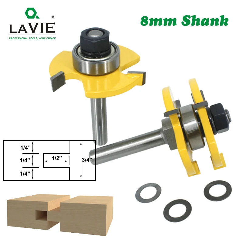  LAVIE 2 pcs 8mm Shank Tongue & Groove Joint Assemble Router Bits T-Slot Milling Cutter for Wood Woo