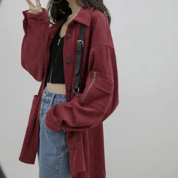 

Jackets Women Solid Corduroy Plus Size BF Streetwear Red Korean Coats Student Preppy Style Jacket Retro Loose New Vintage Daily