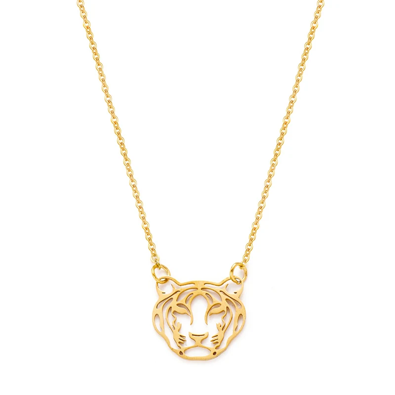 Дикий и свободный милый кулон для животного, ожерелье для женщин, нержавеющая сталь, выдалбливают голову тигра, звено цепи, ожерелье s, ювелирное изделие, подарок для влюбленных - Окраска металла: Gold