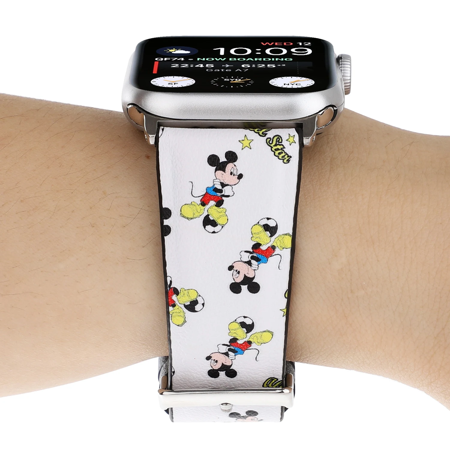 Ремешок из натуральной кожи для Apple Watch 5 band 4 44 мм 40 мм браслет с принтом Микки Мауса Для iwatch Series 3 2 1 38 мм 42 мм