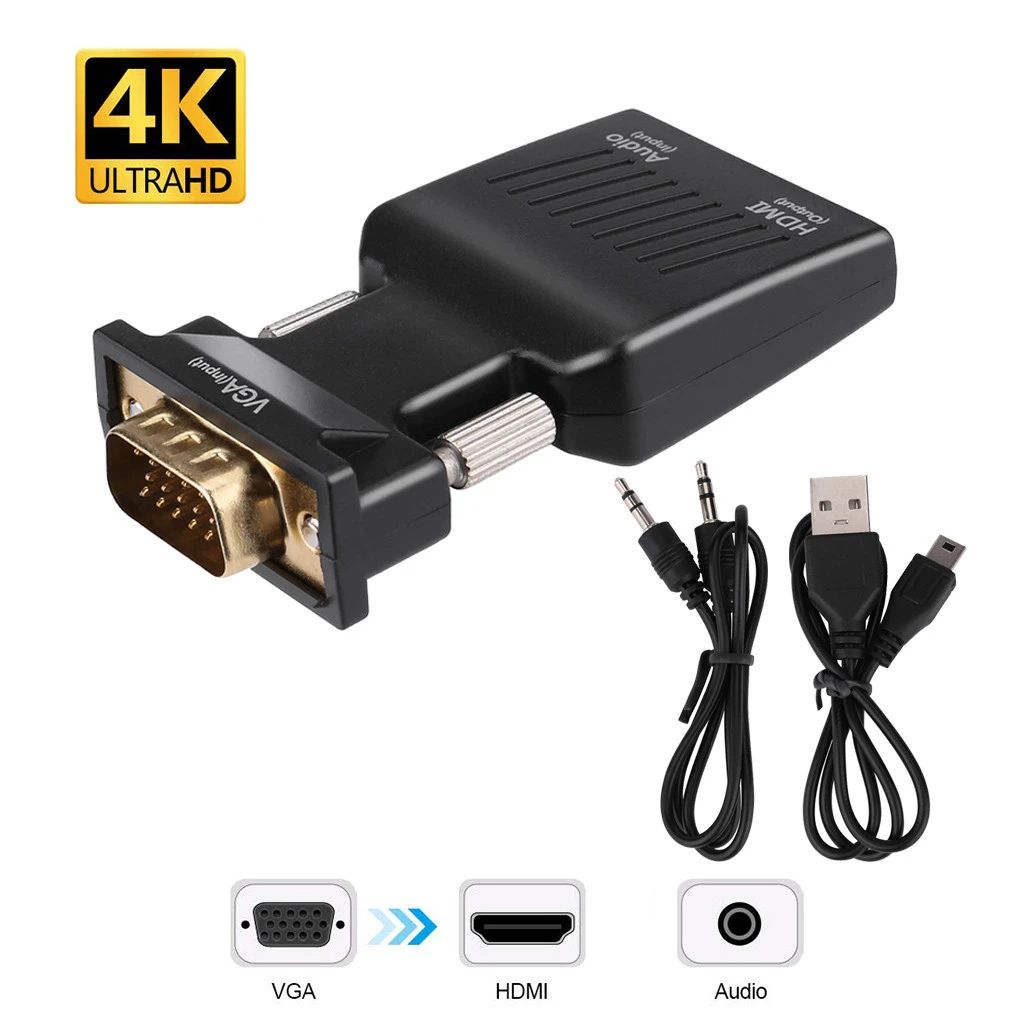 1 Adaptador VGA a convertidor de Audio de vídeo VGA a HDMI con Cable de Audio USB de 3,5mm para sincronización de salida de audio y vídeo|Concentradores USB| - AliExpress