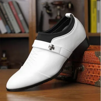 

New Fashion Pointed Toe Men's Leather white increase Business Shoes Man Party Wedding slip-on Shoes Elegant Men Dress Shoes