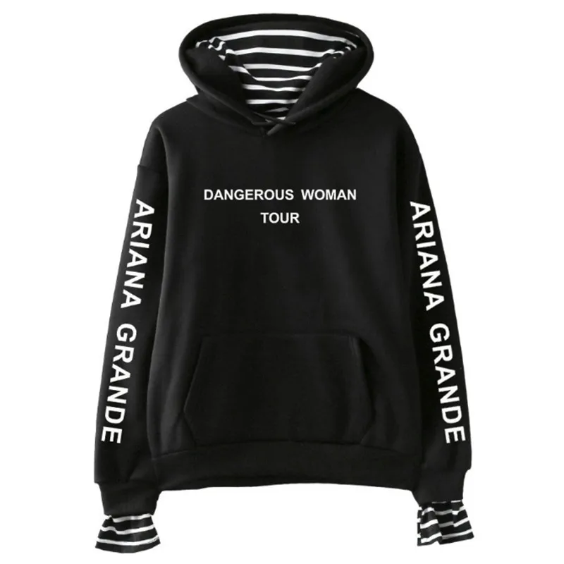 Женский топ, толстовка, Kawaii Ariana Grande, с принтом, для девушек, негабаритный, с капюшоном, с длинным рукавом, в полоску, kpop, уличная одежда, осень, зима, для женщин