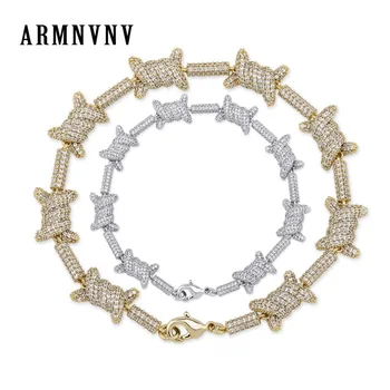 

ARMNVNV Hip Hop Jewelry Staggered Pattern Knot Gold and Silver Color Prong Setting 3A Cubic Zircon Bracelet