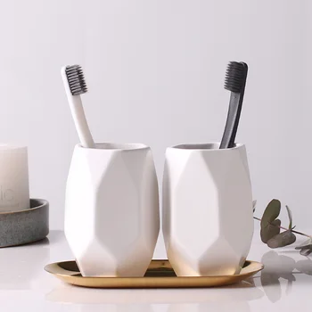 

Direct sales new products modern personality diamond shaped home cup lovers creative pair ins ceramic wedding brush cup