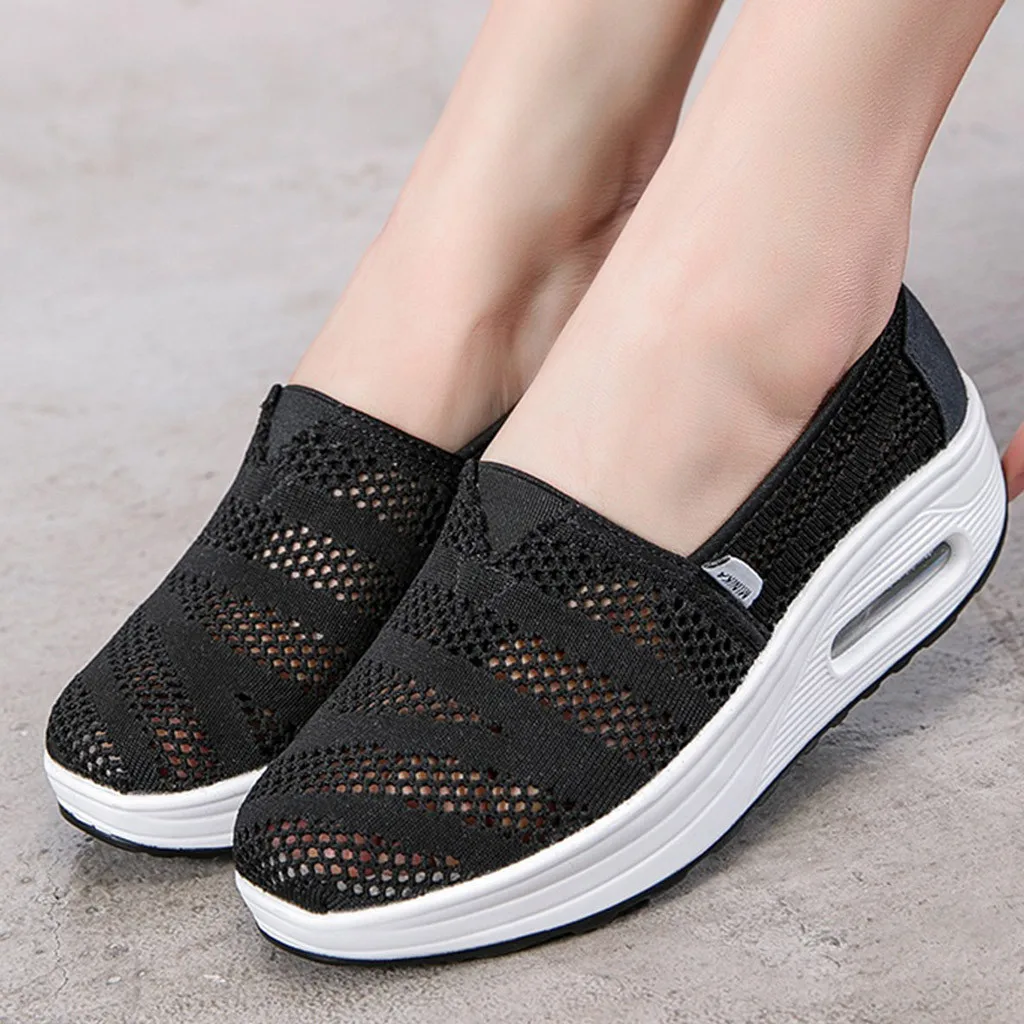 Women's Mesh Breathable Thick-Soled Running Shoes Rocking Shoes Air Cushion Running Sneakers