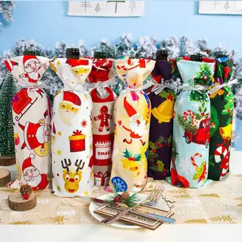 

Christmas Wine Bottle Bags, Xmas Red Wine Bottle Cover Decorative Champagne Holder Decorations for Dining Table