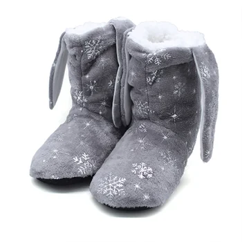 

Women winter warm slippers home Velvet Fax fur Rabbit ear sock shoes woman Soft Flower printing Indoor slippers women Antiskid