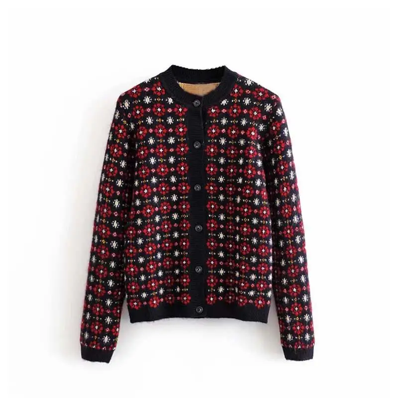 red sweater Вязаный свитер женский кардиган с длинным рукавом Осень винтажный свитер корейские женщины моды одежда цветочный Рождественский свитер - Цвет: red sweater