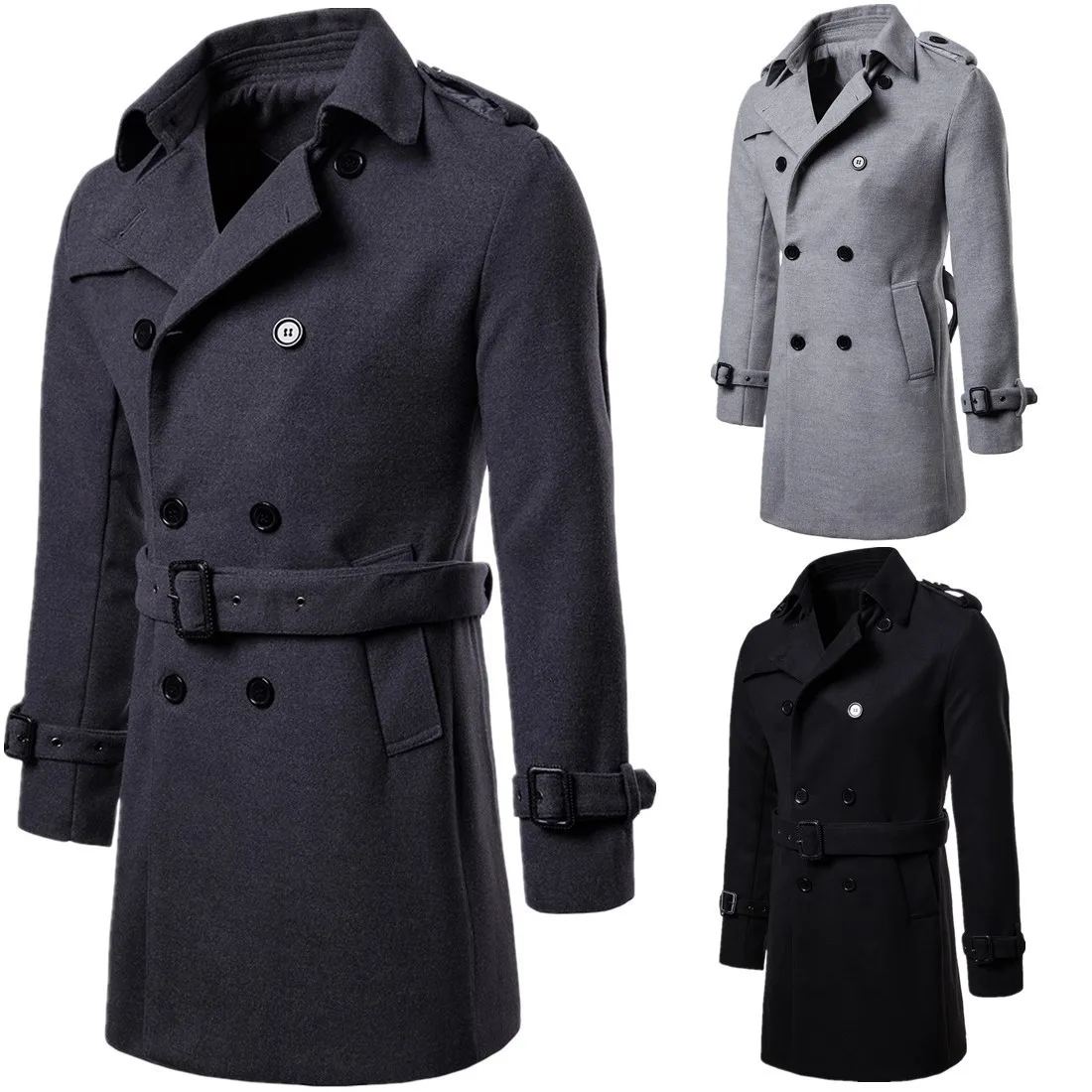 

Autumn New Style Large Size Men'S Wear Europe And America Mid-length Woolen Overcoat Ouma Woolen Trench Coat B050