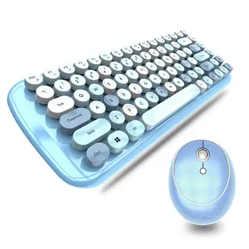 

Cute Mini Wireless Bluetooth Keyboard Mouse Kit Cute Steampunk 2.4G Wireless Mouse Mixed Color Round Retro Colorful Keyboard