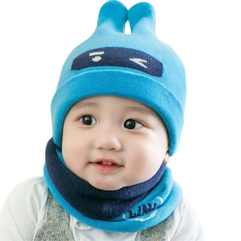 2PCS newborn babys child children knitted Hat scarf Winter Hat warm