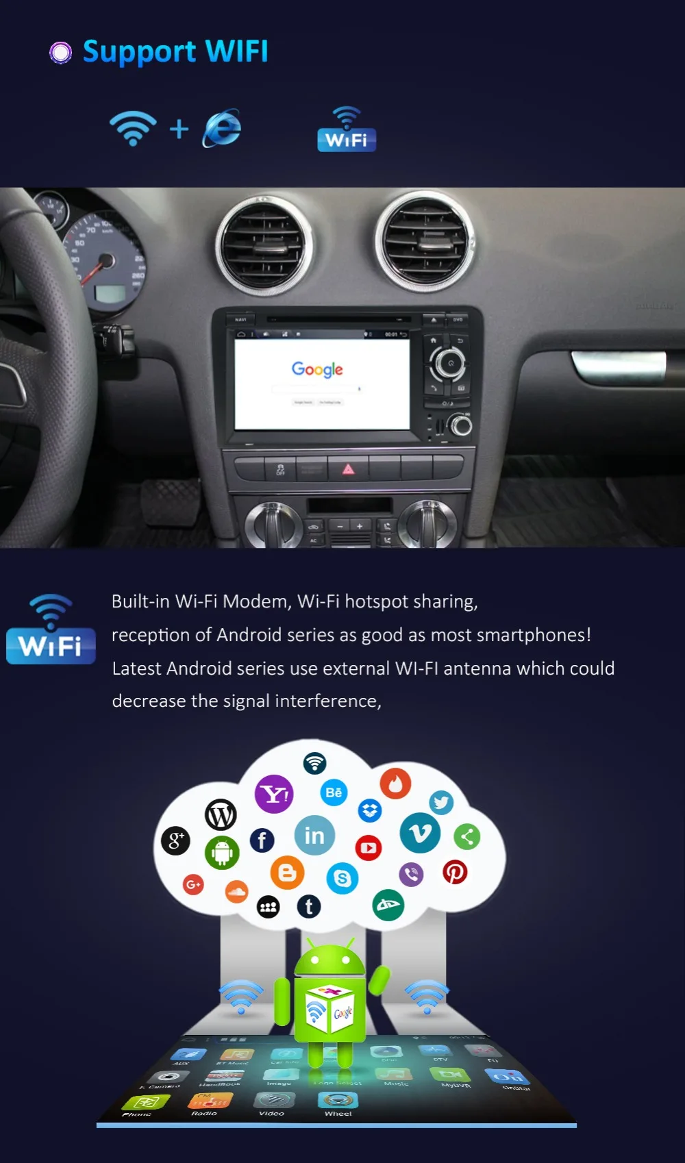 Cheap Bosion 7 inch HD 2 Din Car Radio Stereo Android 9.0 Octa Core DVD Player Multimedia Navigation GPS For Audi A3 8P 2003-2011 9