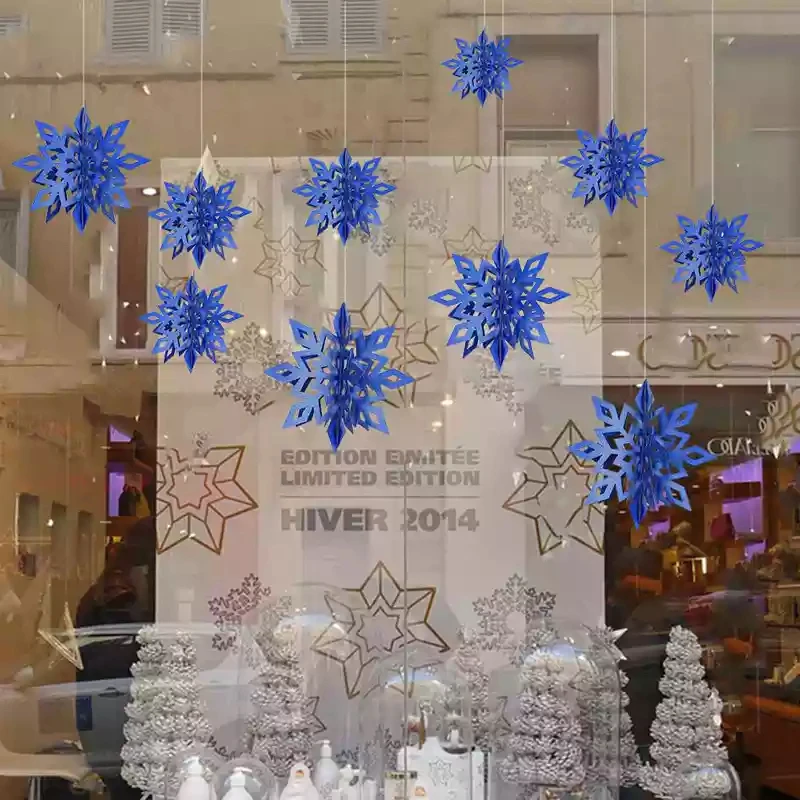 6 шт./компл. картона 3D подвесной полый Снежинка украшения Рождественские украшения для год домашний natal Noel декор с утолщённой меховой опушкой - Цвет: Deep blue