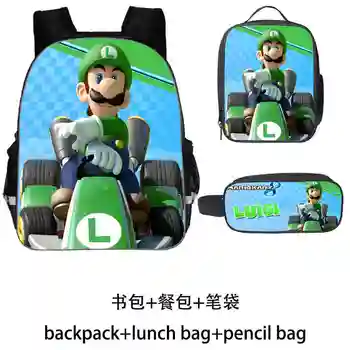 

3pcs/set Mario Bros School Bag for Kids Boy Girl Backpack Children School Sets Pencil Bag Lunch box Kids Schoolbag 16 inch