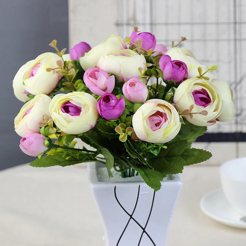 

Silk flower artificial snow tea buds europe and USA style camellia flower small bouquet wedding decoration home table decor