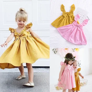 

Newest Cute Newborn Kids Baby Girl Ruffle Bowknot Sleeveless Dress Princess Clothes Casual Outfits Solid Summer Dresses