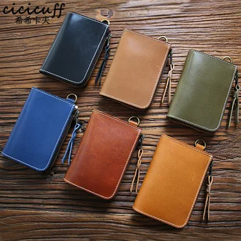 

Handmade Short Men Money Clip Cow Leather Wallets for Men Retro Money Case with Credit Card Slot Small Coin Pocket Male Wallet