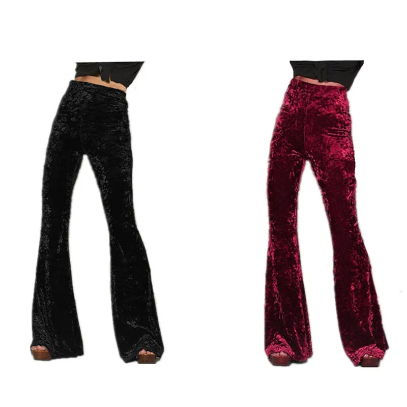 Женские брюки клеш с эластичной талией, плисовые леггинсы с высокой талией, Осенние Зимние Модные брюки, Клубные брюки, черные, красные