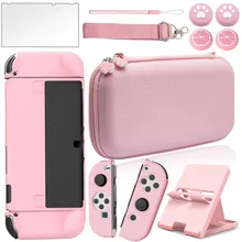 

Carrying Case for Nintendo Switch Oled Protective Cover 9H Glass Bracket Thumb Caps Hard Shell Storage Bag Pu Pouch Accessories