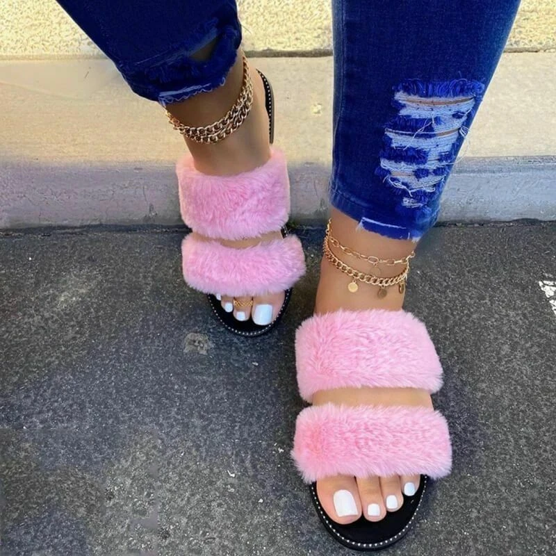 

Winter Women Slippers With Fur Designer Warm Comfortable Sandals Plush Female Soft Indoor Slipper Large Sizes Women's Slippers
