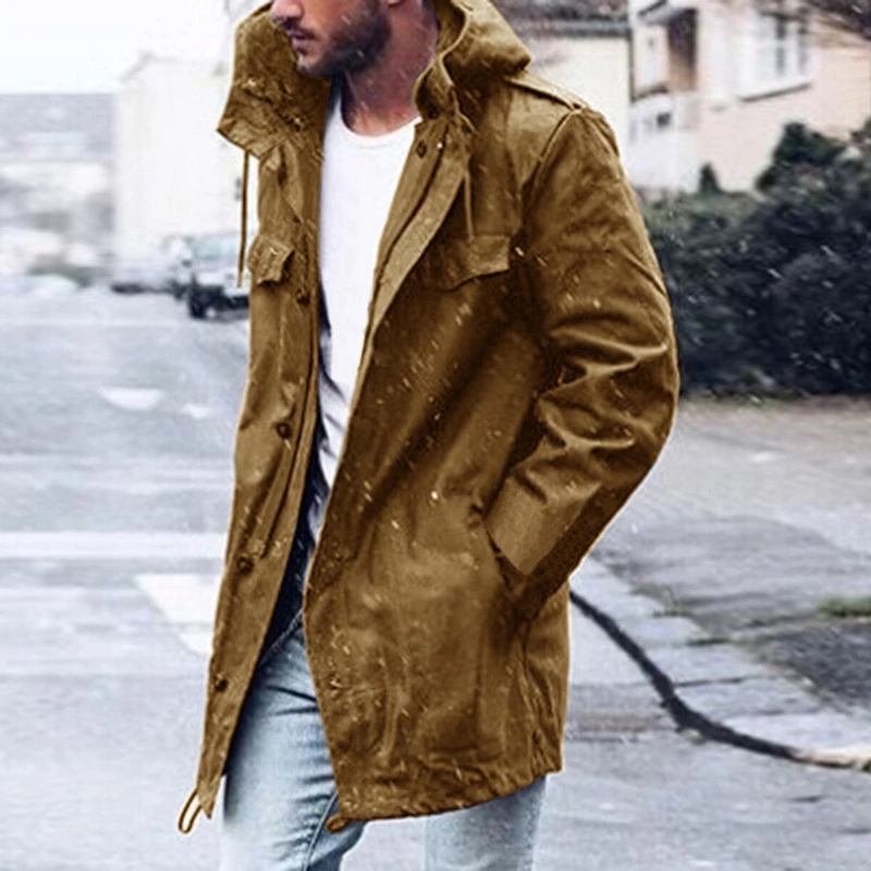 Men jackets autumn casual coat Pocket Long Sleeve Loose Coat Casual Zipper Hooded Windbreaker Jacket