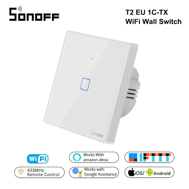 

Sonoff T2 EU 1C TX Smart Wifi Wall Touch Switch Smart Home With Border 433 RF/Voice/APP/Touch Control Work With Google Alexa