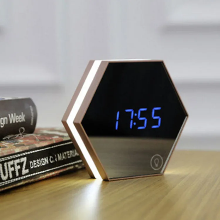 Originality Mirror Like Digital Led Makeup Mirror Alarm Clock More Function Charge Bedroom Decoration Electronics Alarm Clock