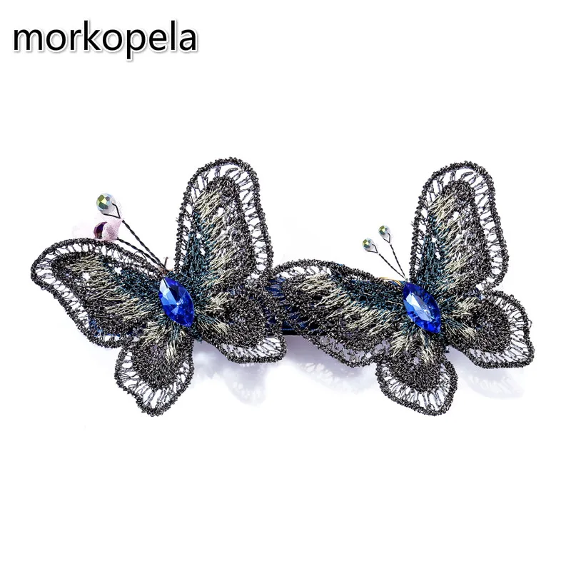 Morkopela вышивка кружева бабочка заколка для волос ручной работы кристалл свадебные