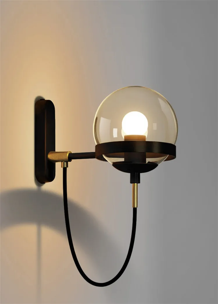 Lustra lampa скандинавский винтажный светодиодный настенный светильник со стеклянным шаром, креативное зеркало для ванной комнаты, прикроватный бар, настенный светильник E27