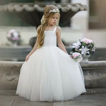 

Flower Girl Princess Dres s2020 Baby Toddler kids Party Wedding Bridesmaid Pageant Prom sleeveless long lace Tutu white Dress