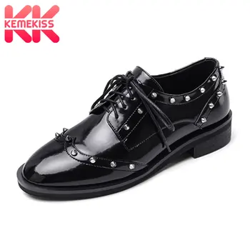 

KemeKiss New Arrival Women Black Flats Real Leather Vintage Shoes Woman Lace Up Casual Flats Footwear Size 34-39