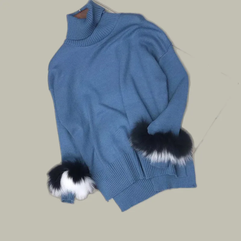 Женский пуловер, лоскутный свитер из кроличьего меха, женский джемпер, женские свободные свитера, толстый зимний вязаный Свитер оверсайз