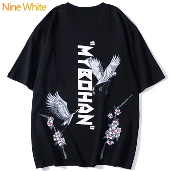 

2020 men's hip-hop T-shirt Japan Harajuku fairy crane embroidery T-shirt street clothing summer top