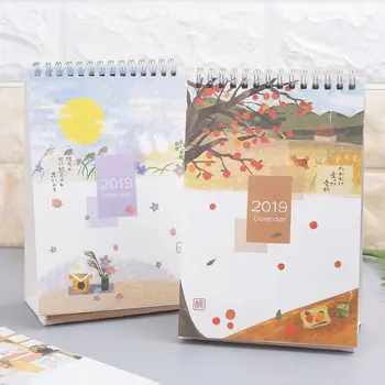

Japanese Style 2019 Desktop Standing Coil Paper Calendar Memo Daily Schedule Table Planner Yearly Agenda Organizer