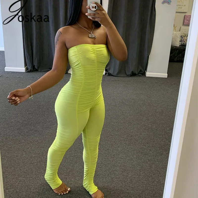 Joskaa Neon Rompers Bodycon Tube Jumpsuit Women Summer Off Shoulder Bodysuit Overalls Ruched Stacked Leggings Pants Outfits Joskaa Neon Rompers Bodycon Tube Jumpsuit Women Summer Off Shoulder Bodysuit Overalls Ruched Stacked Leggings Pants Outfits