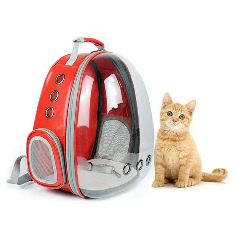 Red Portable Pet/Cat/Dog/Puppy Backpack Carrier Bubble, New Space Capsule Design 360 degree Sightseeing Rabbit Rucksack Handbag Tran - Цвет: Red