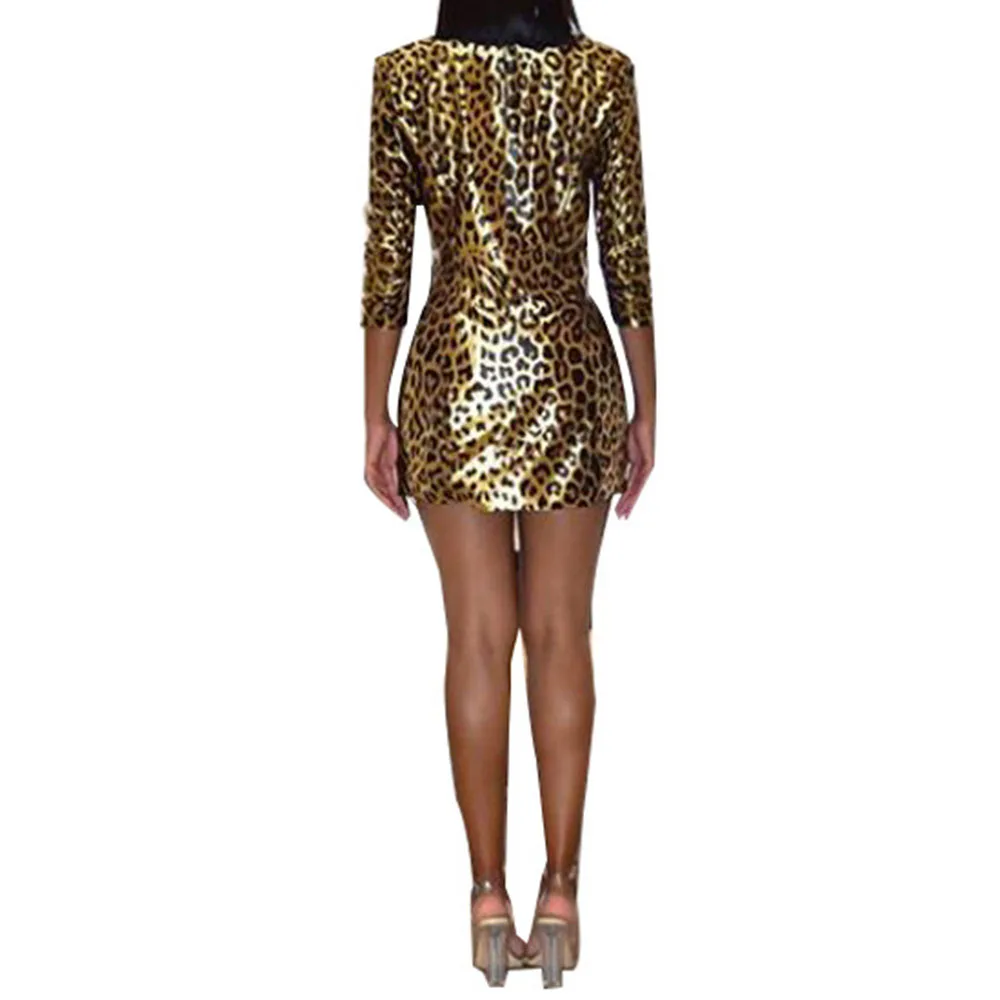 Модное леопардовое вельветовое платье, женские сексуальные вечерние платья с v-образным вырезом и высокой талией, осенняя уличная одежда, мини-платья в стиле ретро, одежда для ночного клуба, Vestidos
