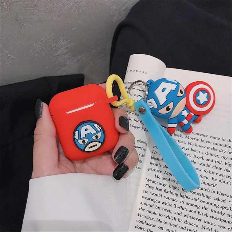 Marvel пленка Bluetooth шкаф для хранения гарнитуры Железный человек Спайдермен, Супермен, Бэтмен Капитан Америка Airpods зарядная коробка силиконовый чехол - Цвет: Captain America - 1