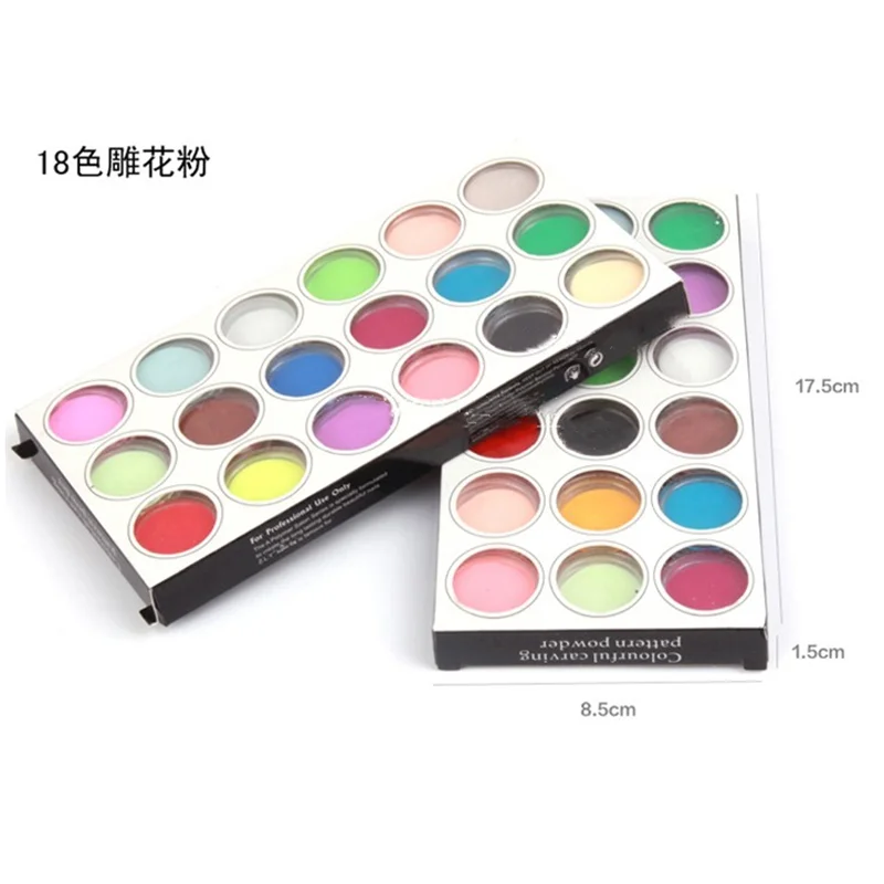 18 Colors Acrylic Powder Crystal Powder Nail Art DIY Carving Design Acrylic Set Use With Liquid Nail Art Tool