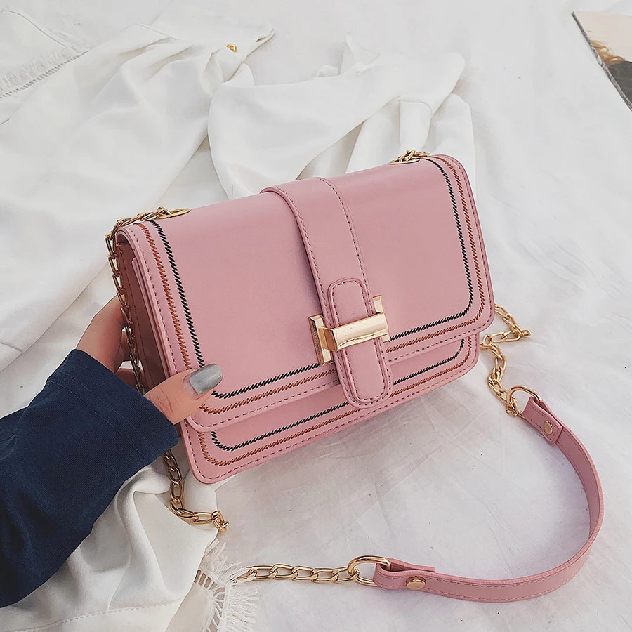 

Luxury Shoulder Bags Women Fashion Designer Sewing Thread Crossbody Bags For Women 2019 New Black Pink Messenger Bags Girl