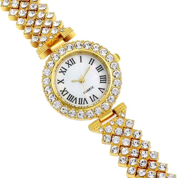 

WJ-9400 Rose Gold Alloy Bracelet Wristwatch Small Rhinestone Dial Ladies Watches Luxury Women Watches Classic Quartz Clock saati