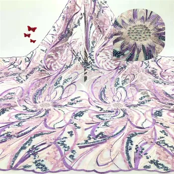 

African Lace With Sequins Embroidery Textile Lace Fabric High Quality Sequins French Tulle Lace Fabrics For Wedding Party