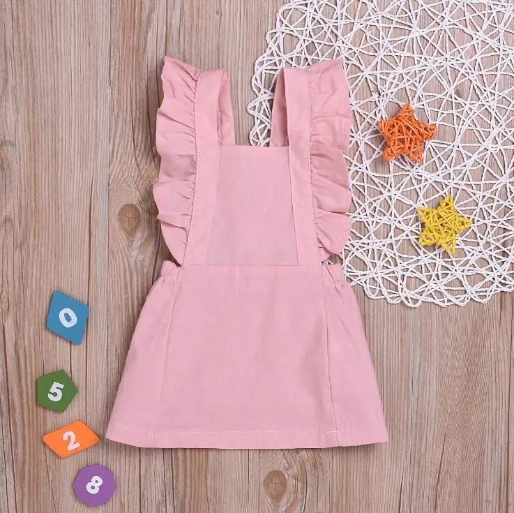 JOYINPARTY Summer Casual Cute Infant Kids Baby Girl Summer Solid Color Ruffle Princess Party Dress Clothes - Цвет: Розовый