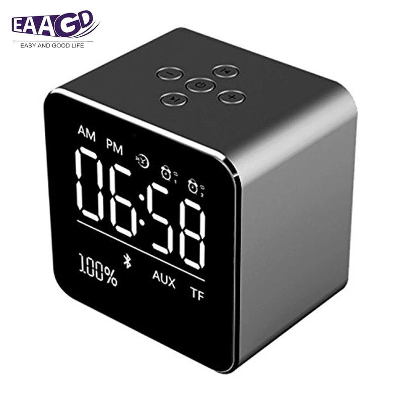 Alarm Clock Wireless Bluetooth-compatible speaker Metal Mini Speaker 2 sets of LCD Screen 8H Playing Time TF Card | Дом и сад