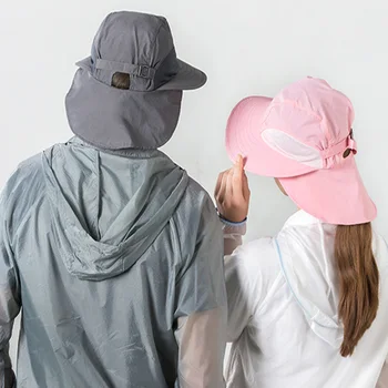 

Summer Fishing Cap Sun Hat Men Women Bucket Hat with Neck Flap Outdoor UV Protection Large Wide Brim Hiking