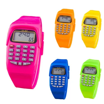 

Silicone Electronic Calculator Solid Color 19 Keys Multi-Purpose Wrist Watch for Students Kids Praise Gifts School Stationery