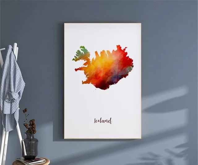 Iceland Map Poster Wall Art Decor Print Gift canvas watercolor poster | Дом и сад