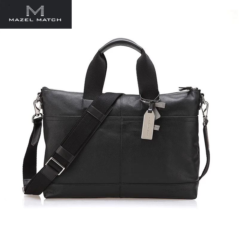 

Chic Brand Genuine Leather Zipper Closure Businessmen Casual Laptop Briefcase Handbag Authentic Cow Skin Male Large Shoulder Bag