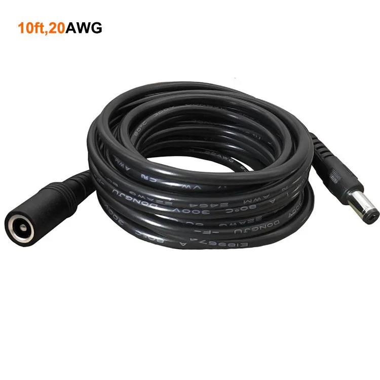 

10FT DC Male to Female Power Extension Cord, Black 20AWG Heavy Duty Extender Cable with DC 5.5 x 2.5mm Barrel Connector Plug
